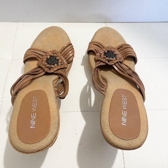 Nine West Women's Platform Y2K VTG Wooded High Heel Sandals Brown Size 10M - Picture 11 of 12